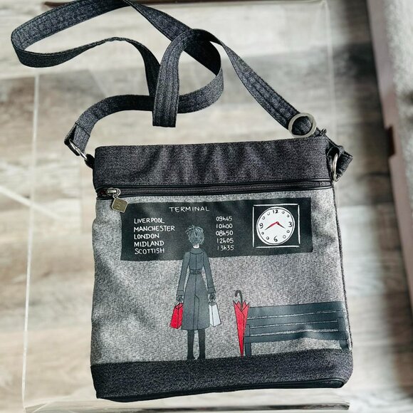 Jak's Handbags - NWOT Jak’s “The Terminal” Grey Travel Scene Crossbody Bag with Adjustable Strap